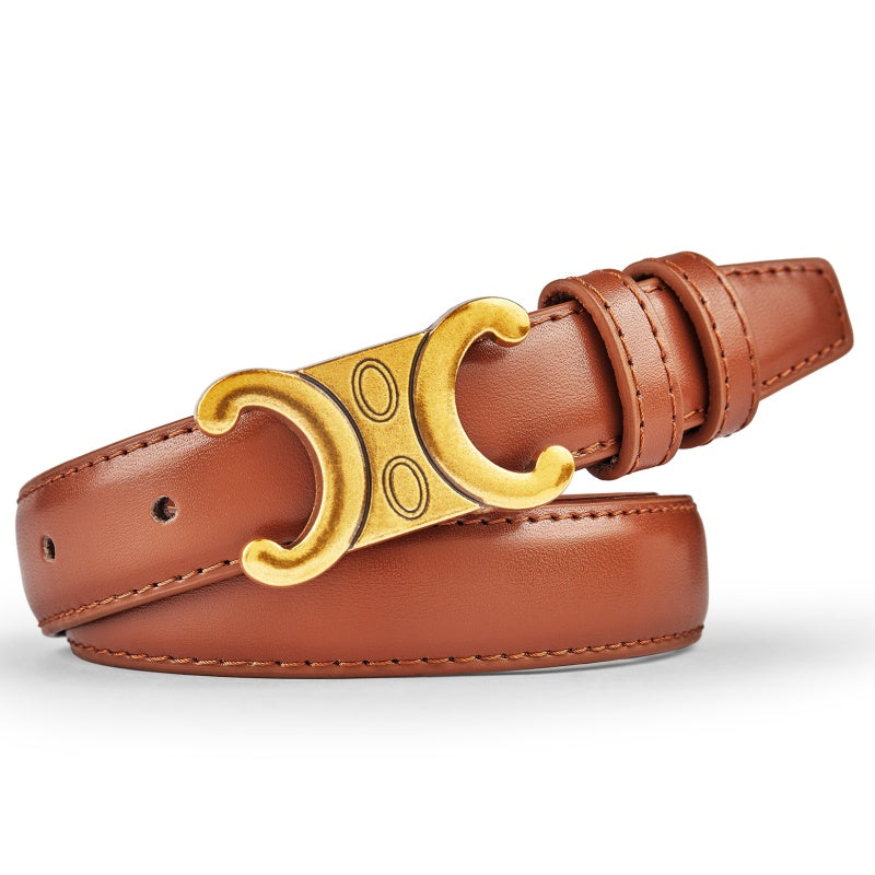 Leather Belt with Gold Buckle