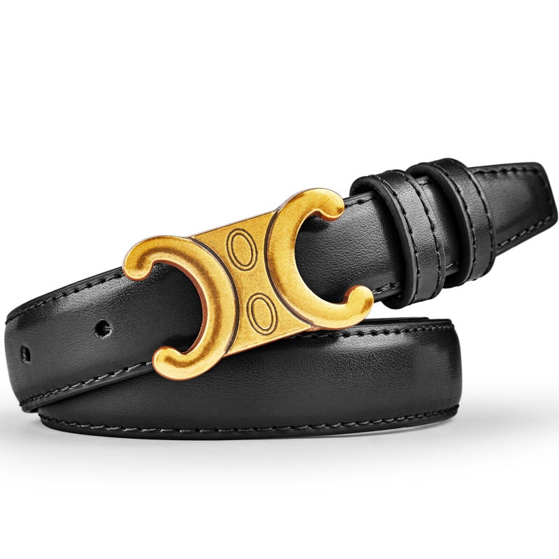 Leather Belt with Gold Buckle